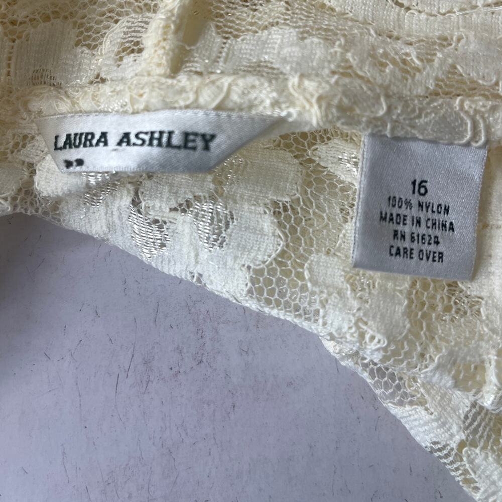 Vtg 90s Laura Ashley Lace Pearl Womens Cardigan 16 Romantic Cottagecore Bridal - Picture 7 of 10